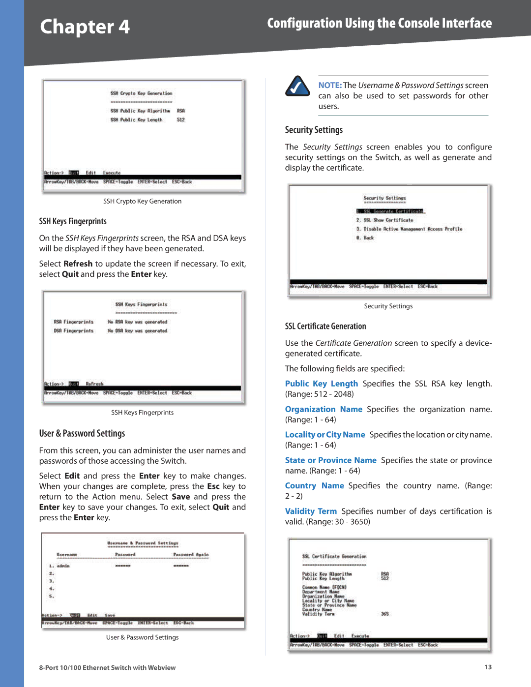 Linksys SRW208P, SRW208MP, SRW208L, SRW208G manual User & Password Settings 