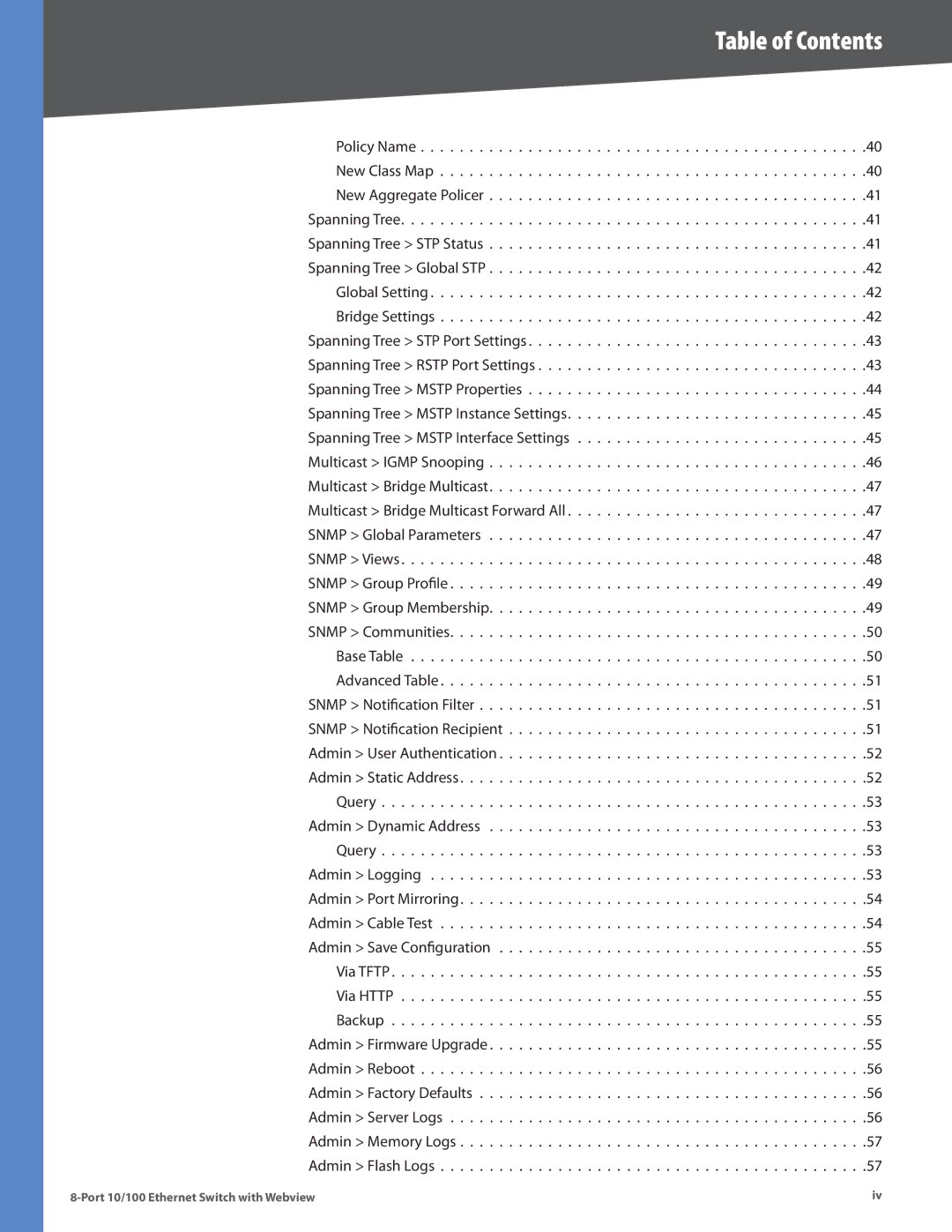 Linksys SRW208MP, SRW208L, SRW208G, SRW208P manual Table of Contents 