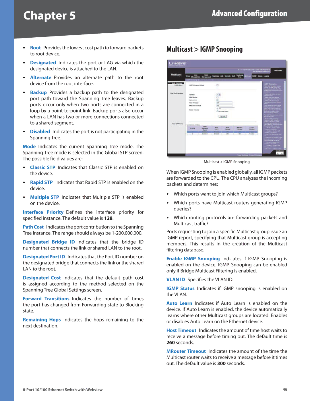 Linksys SRW208L, SRW208MP, SRW208G, SRW208P manual Advanced Configuration, Multicast Igmp Snooping 