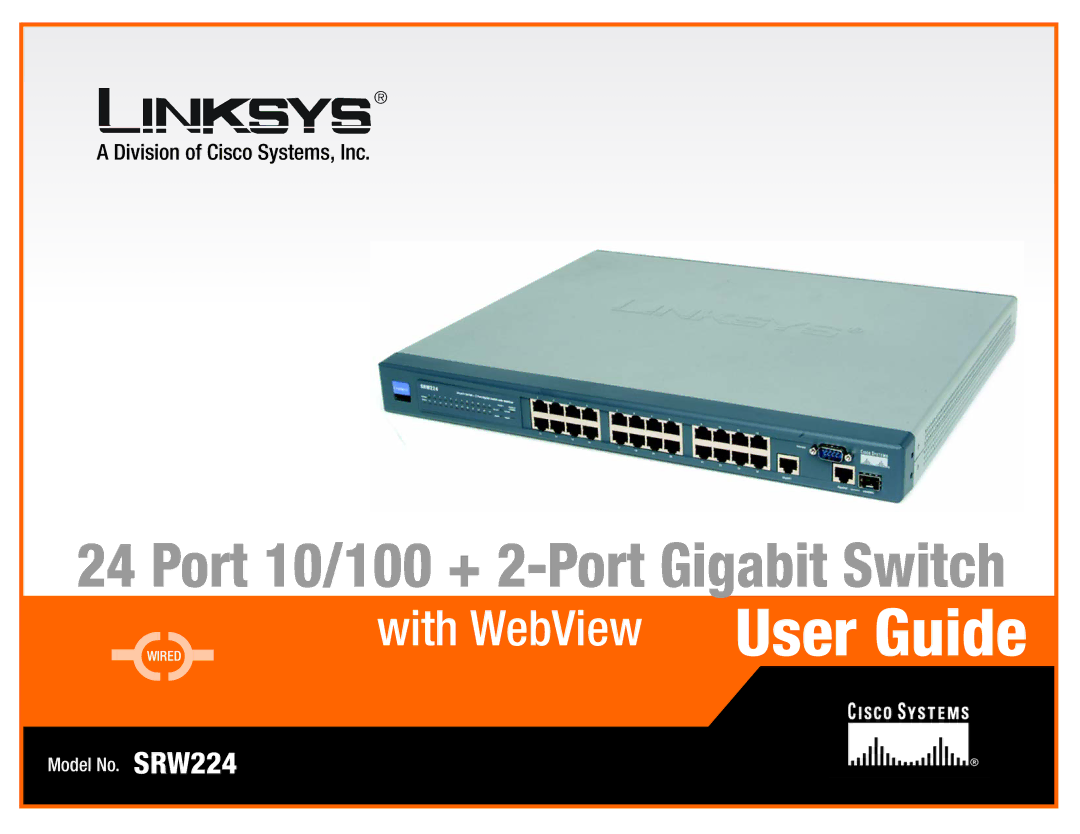 Linksys SRW224 manual Port 10/100 + 2-Port Gigabit Switch 