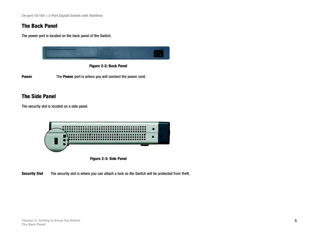 Linksys SRW224 manual Back Panel 