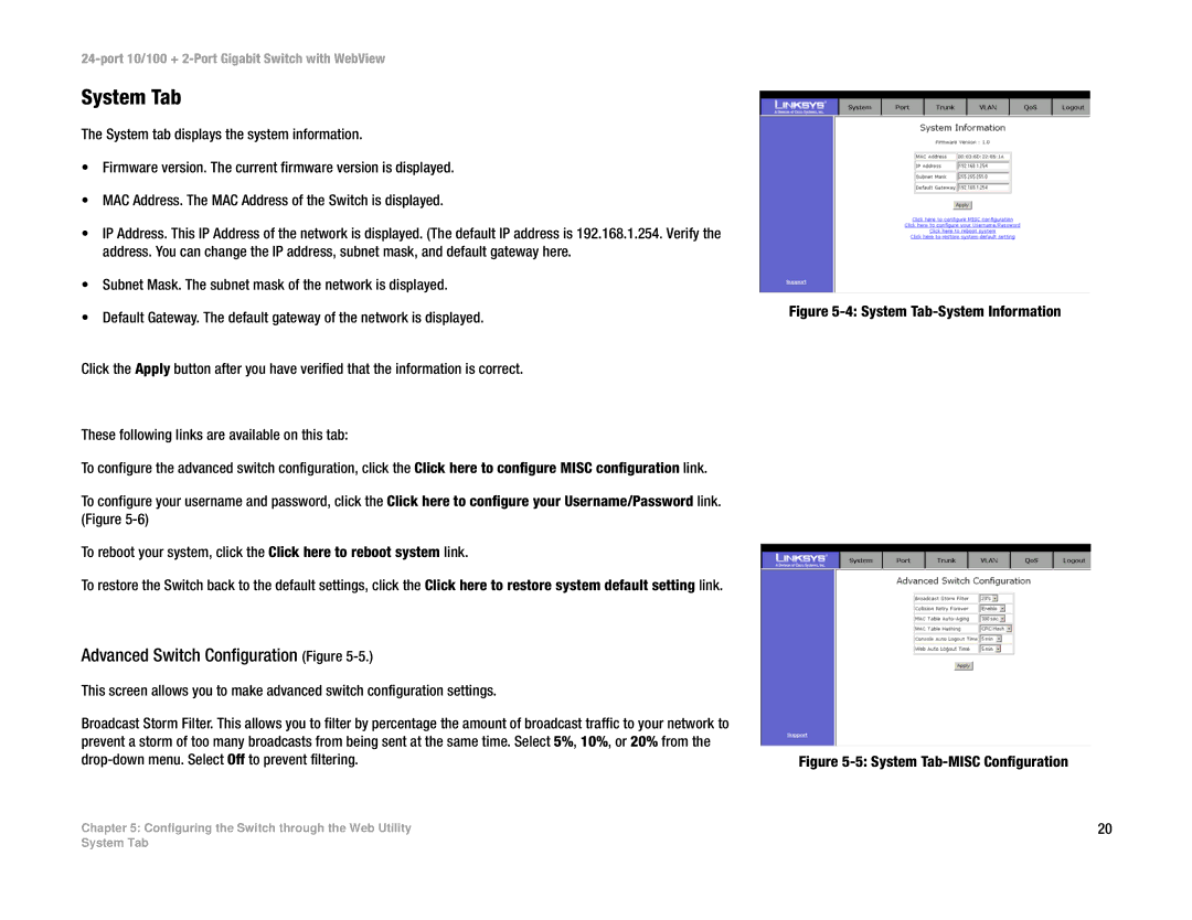 Linksys SRW224 manual System Tab, Advanced Switch Configuration Figure 