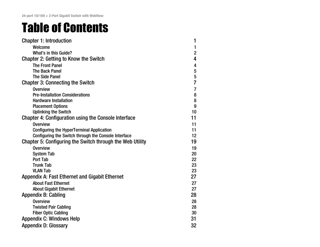 Linksys SRW224 manual Table of Contents 