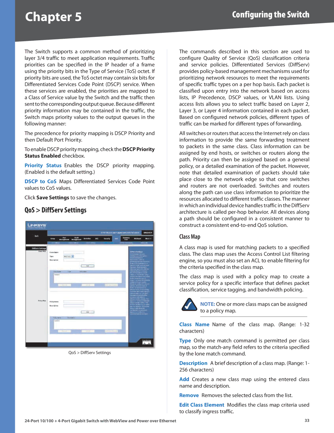 Linksys SRW224G4P manual QoS DiffServ Settings, Class Map 