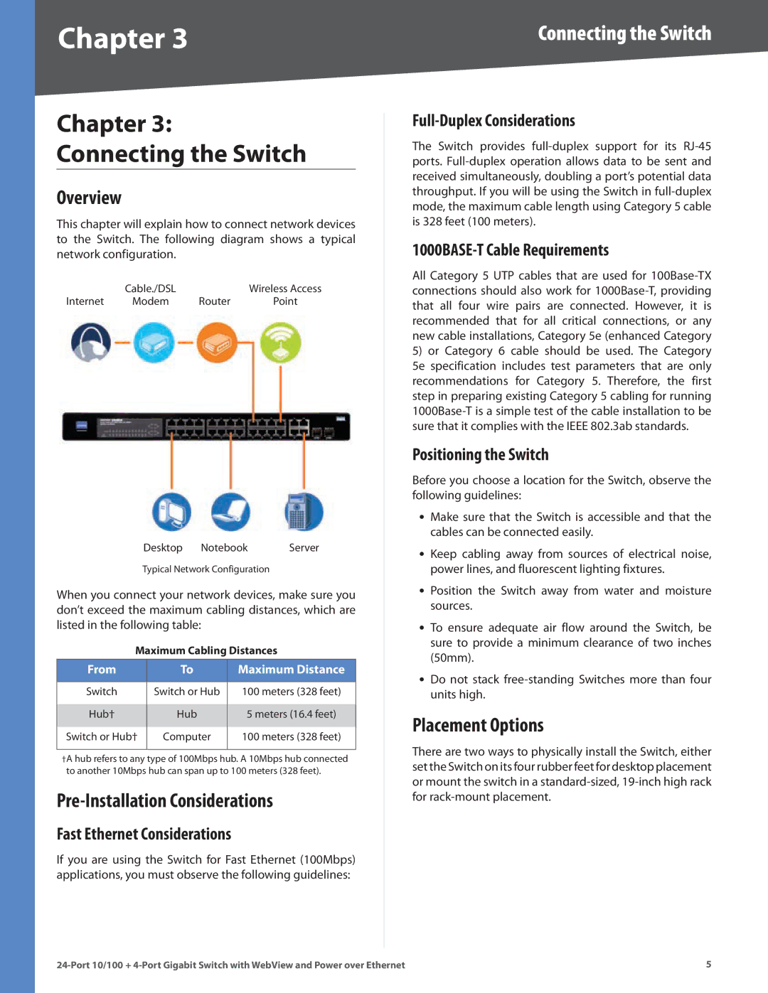 Linksys SRW224G4P manual Overview, Pre-Installation Considerations, Placement Options 