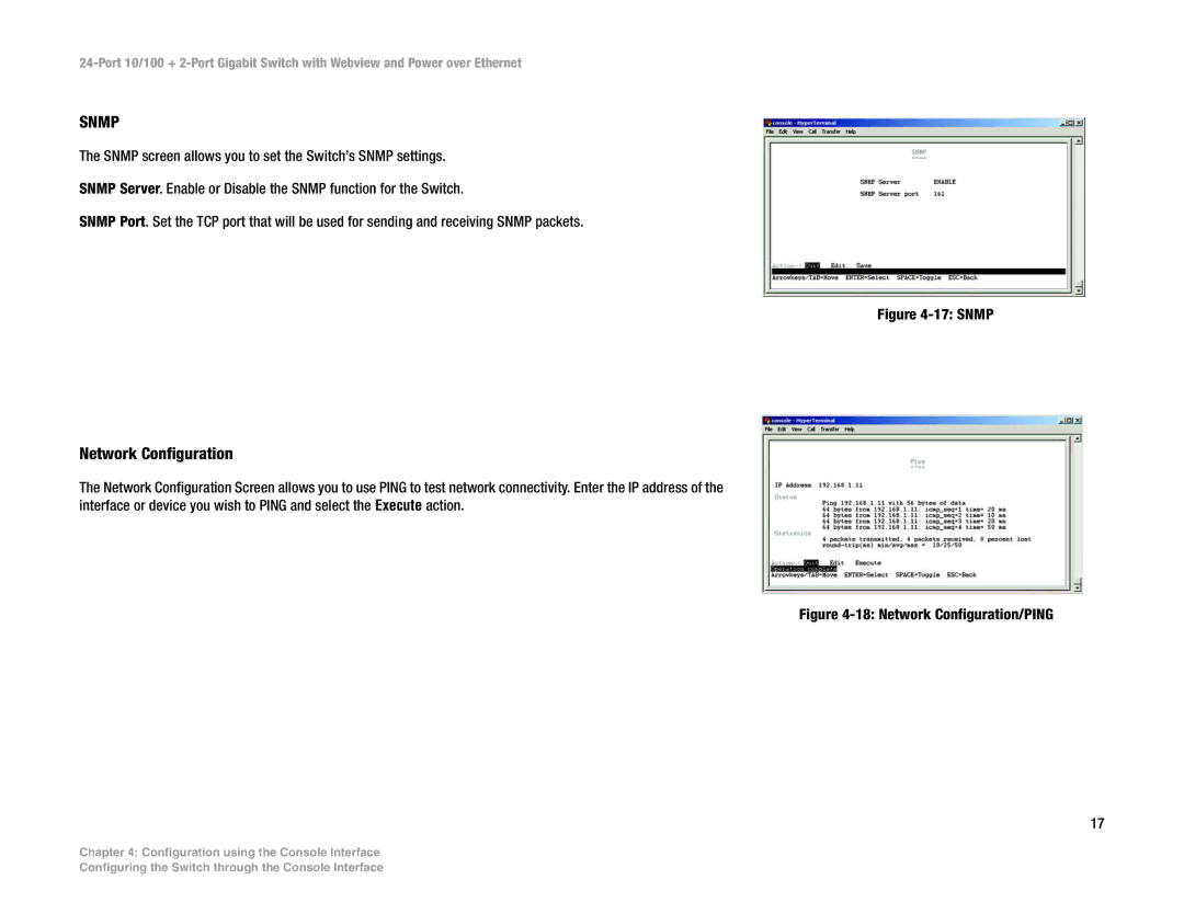 Linksys SRW224P manual Snmp, Network Configuration 