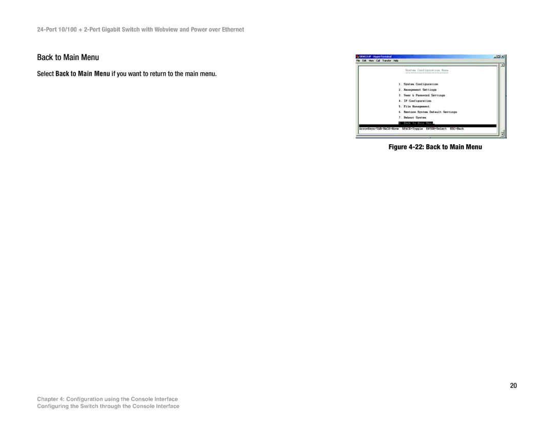 Linksys SRW224P manual Back to Main Menu 