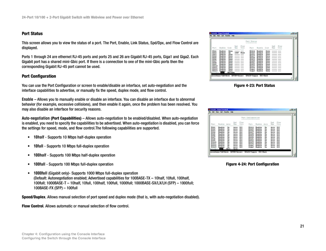 Linksys SRW224P manual Port Status, Port Configuration 