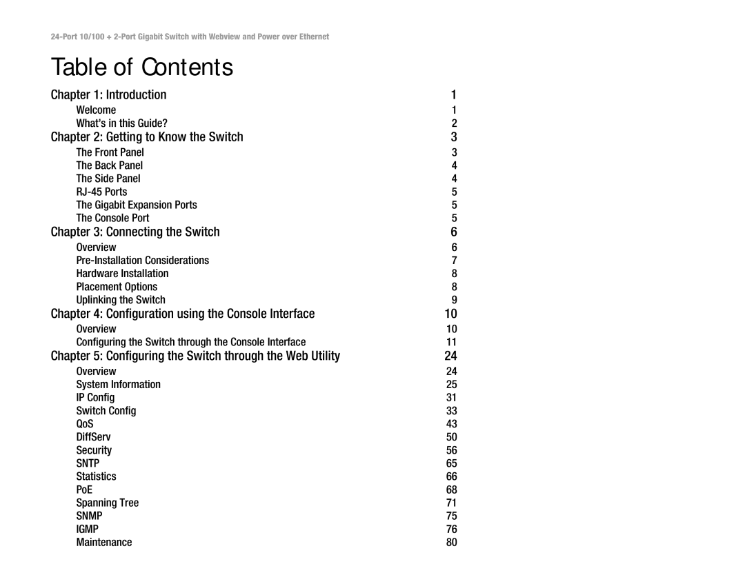 Linksys SRW224P manual Table of Contents 