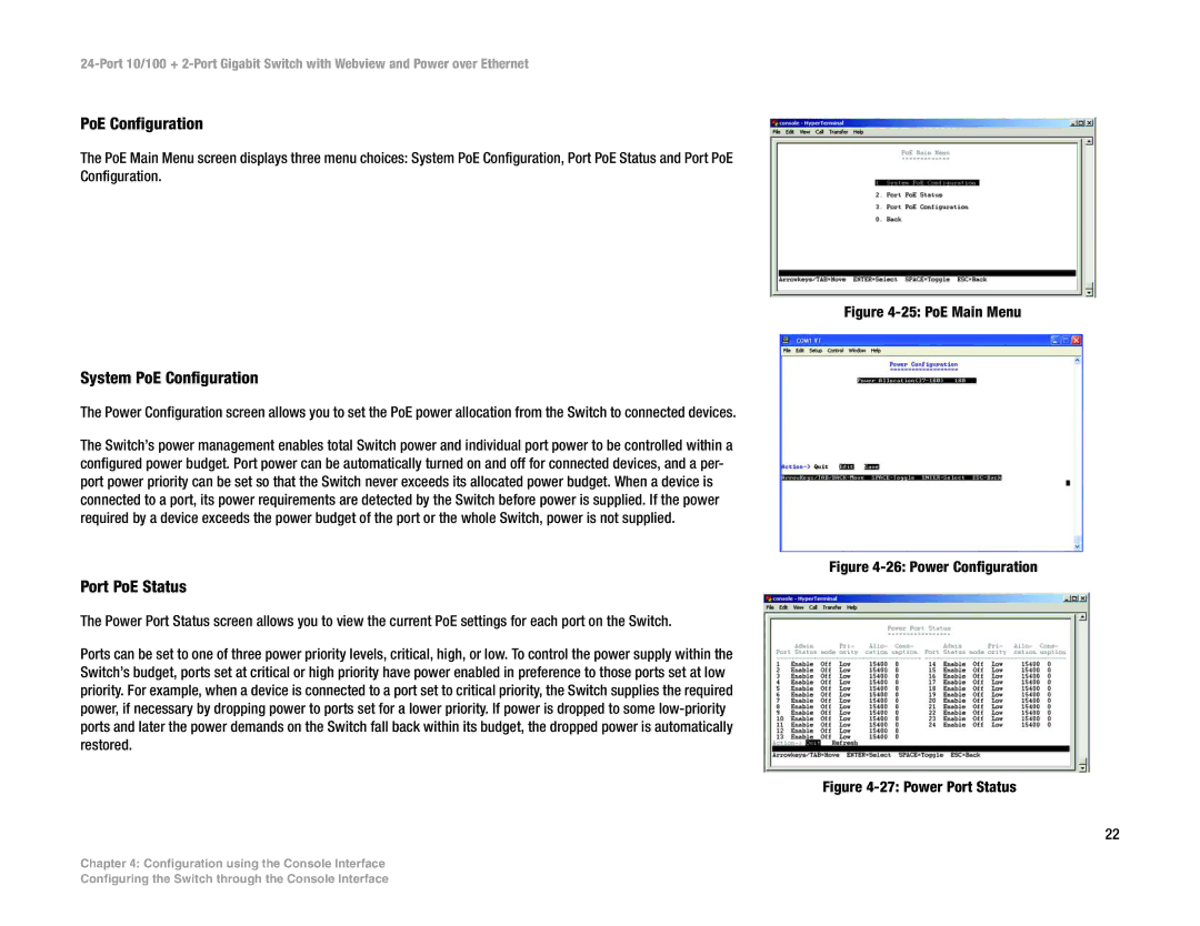 Linksys SRW224P manual System PoE Configuration, Port PoE Status 