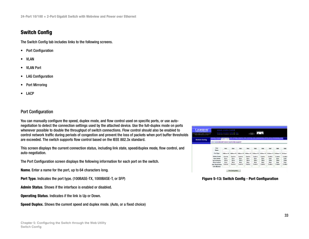 Linksys SRW224P manual Switch Config, Port Configuration 