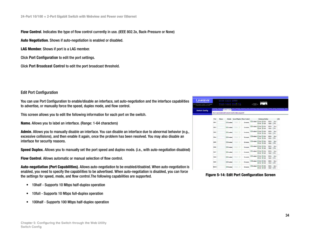 Linksys SRW224P manual Edit Port Configuration Screen 