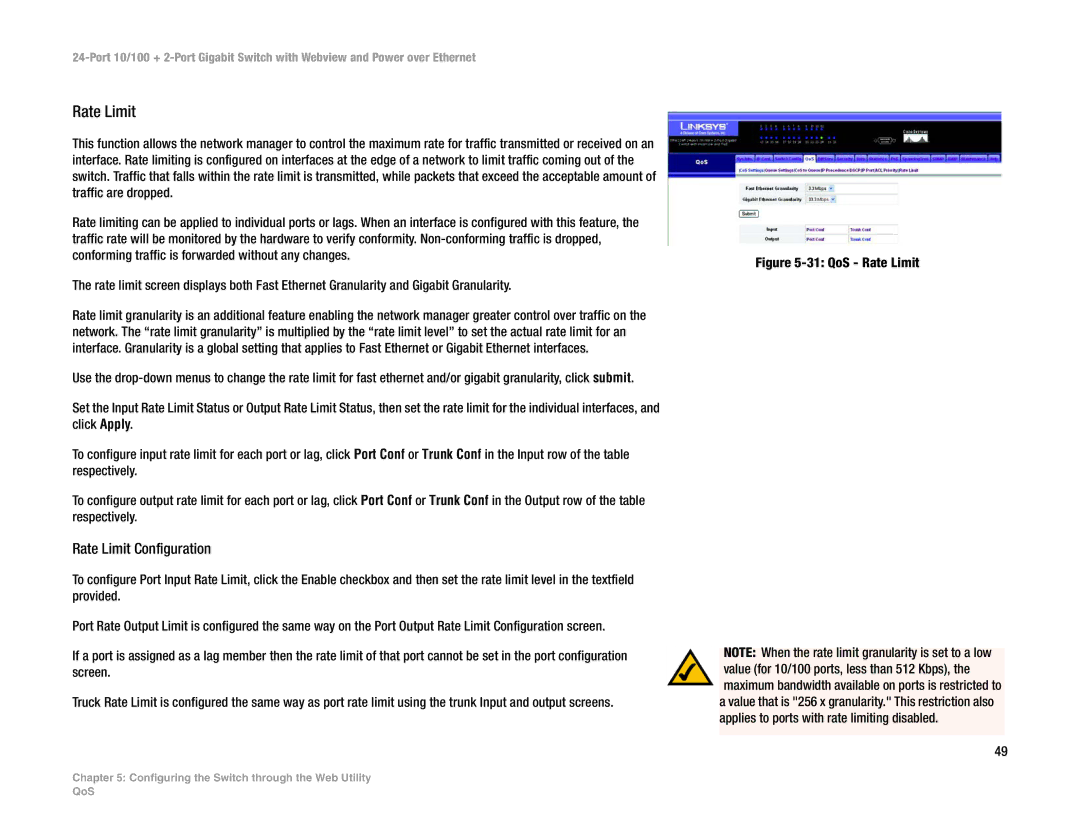 Linksys SRW224P manual Rate Limit Configuration 