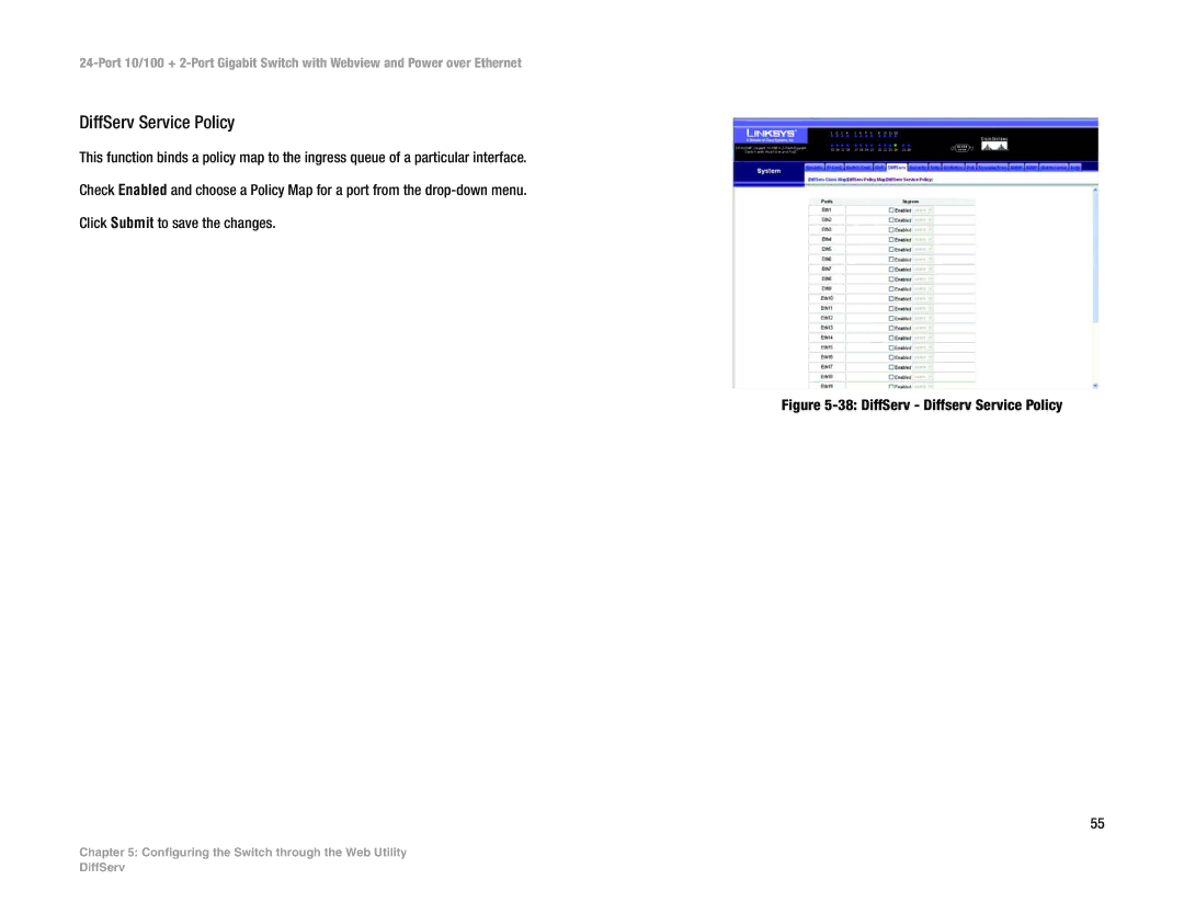 Linksys SRW224P manual DiffServ Service Policy, DiffServ Diffserv Service Policy 