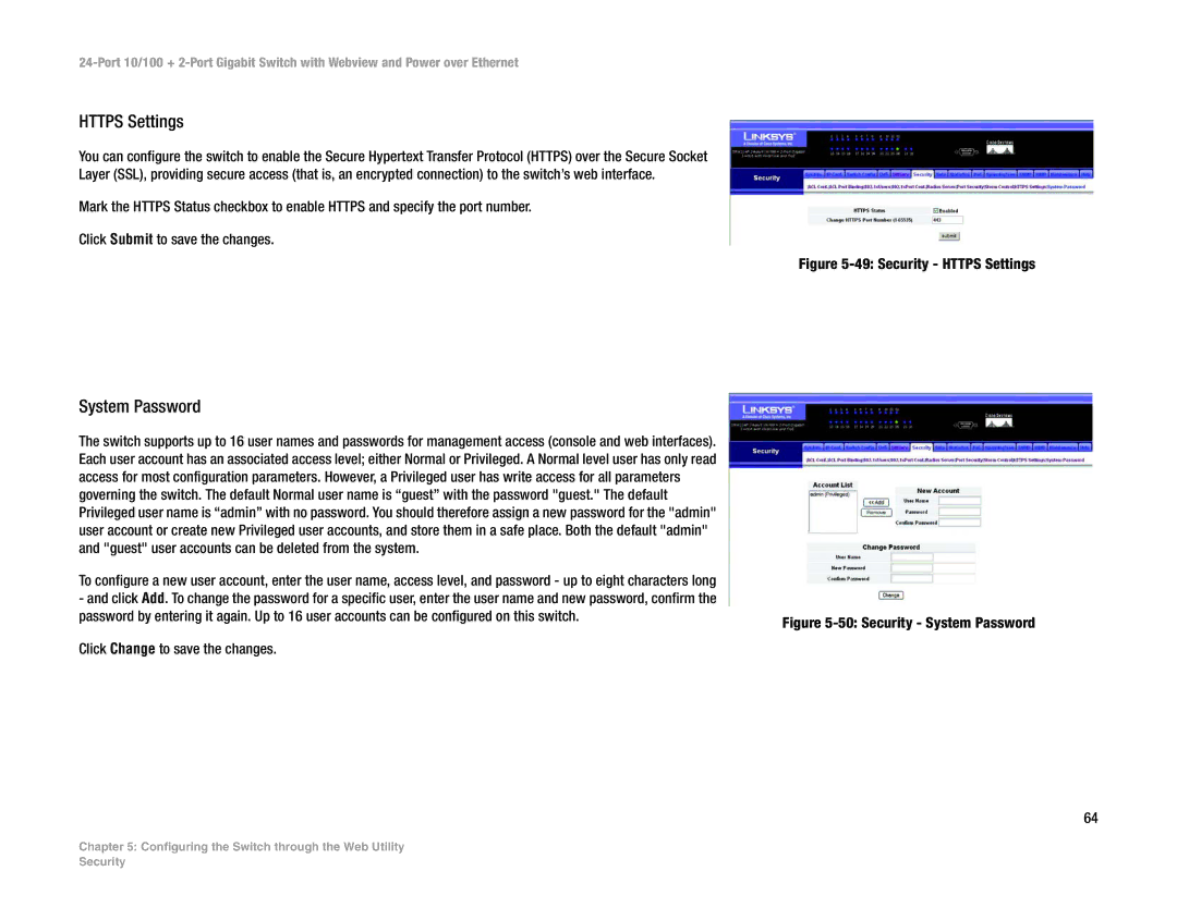 Linksys SRW224P manual Https Settings, System Password 