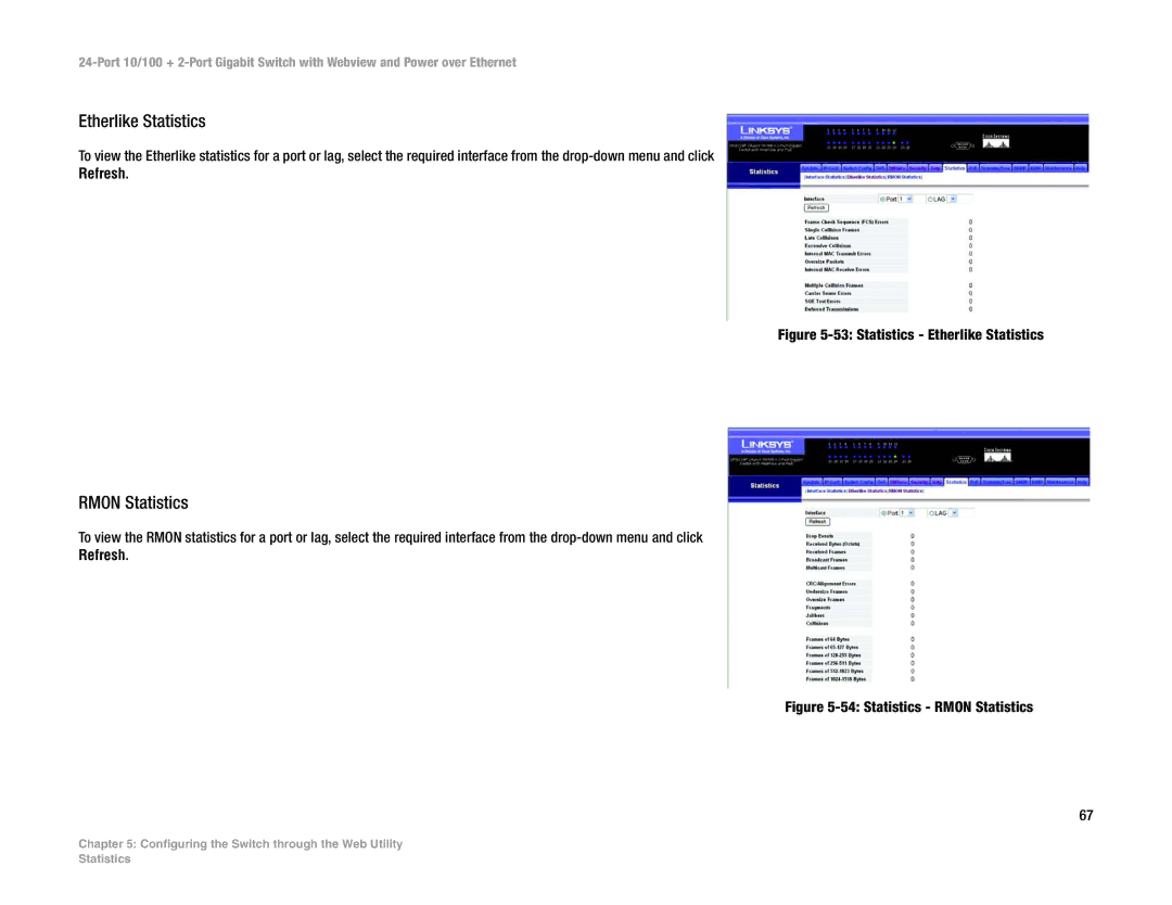 Linksys SRW224P manual Etherlike Statistics, Rmon Statistics 