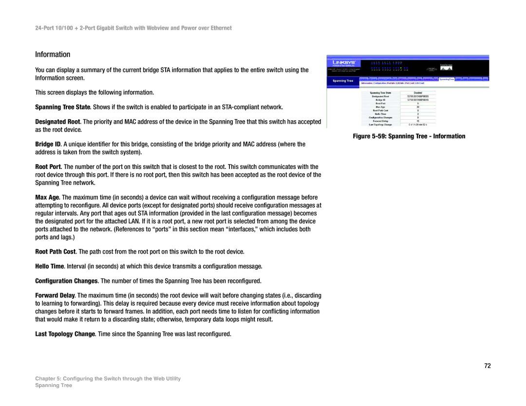 Linksys SRW224P manual Spanning Tree Information 