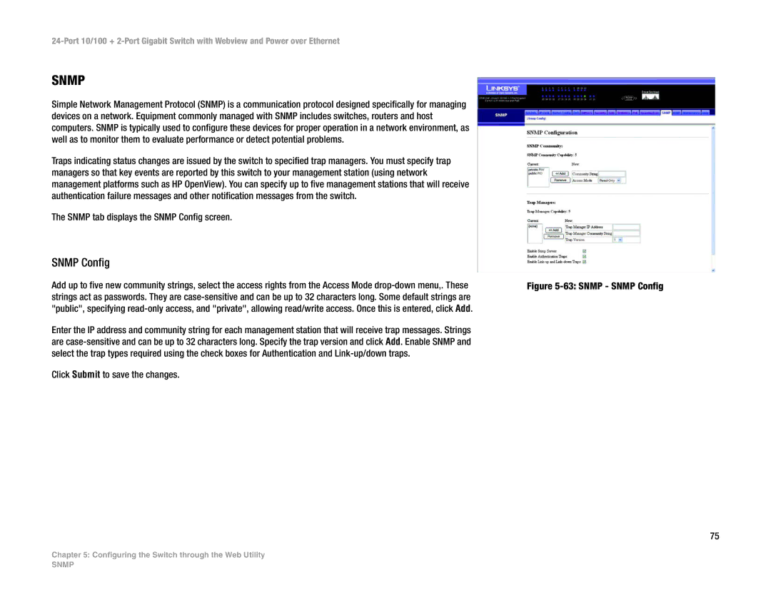 Linksys SRW224P manual Snmp Config 