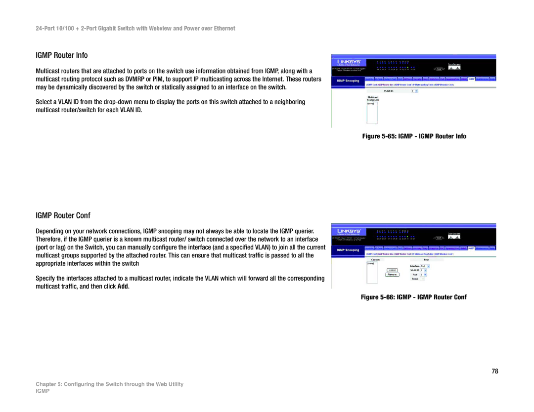 Linksys SRW224P manual Igmp Router Info, Igmp Router Conf 