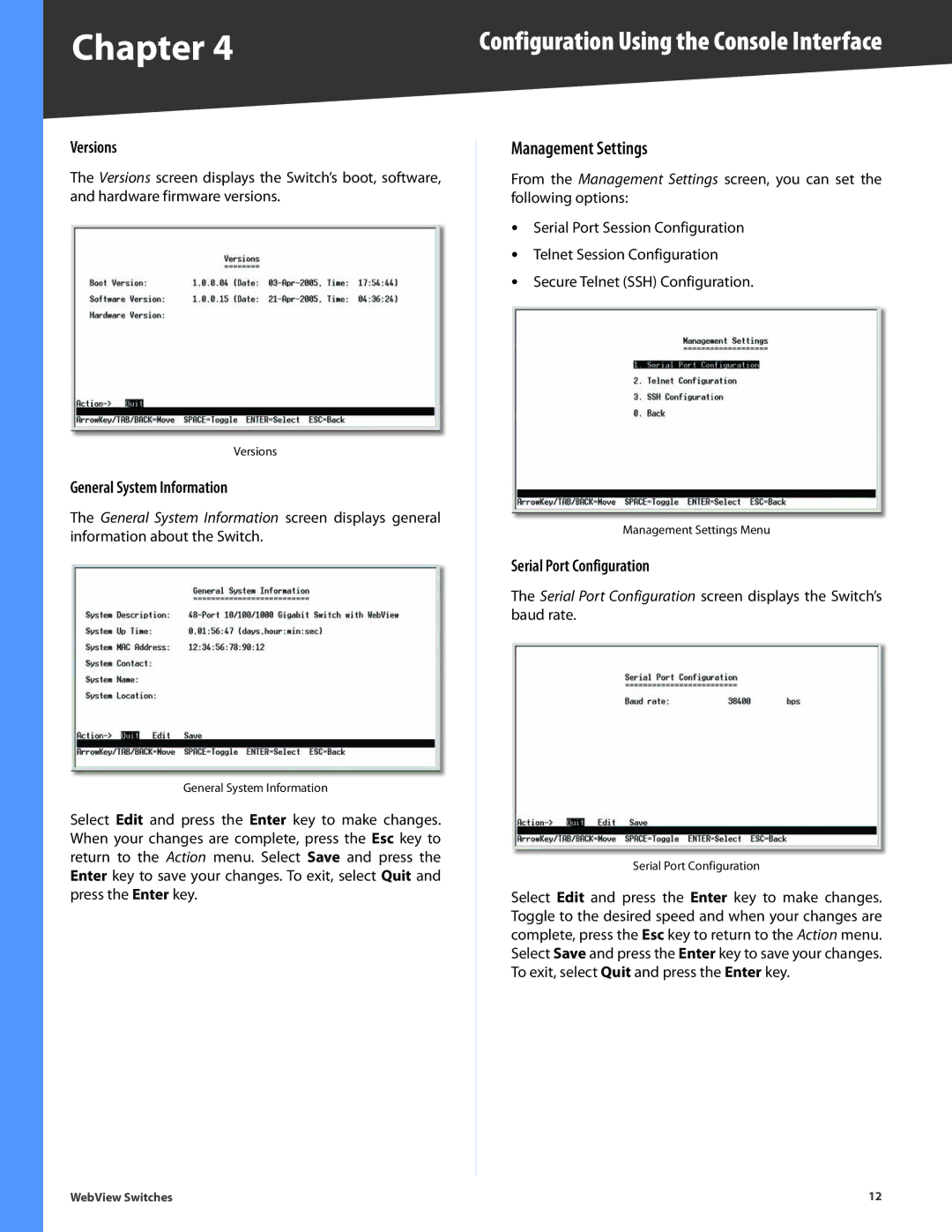 Linksys SRW2016, SRW248G4, SRW2048, SRW2024, SRW224G4 manual Management Settings 