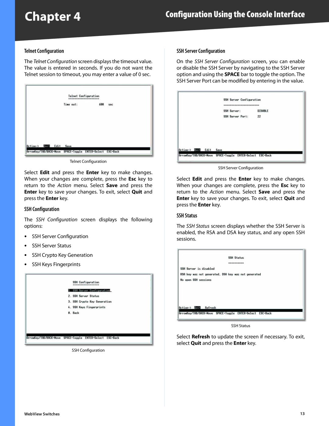 Linksys SRW248G4, SRW2048, SRW2024, SRW224G4, SRW2016 manual Telnet Configuration 