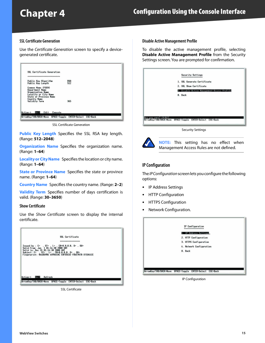 Linksys SRW2024, SRW248G4, SRW2048, SRW224G4, SRW2016 manual IP Configuration 