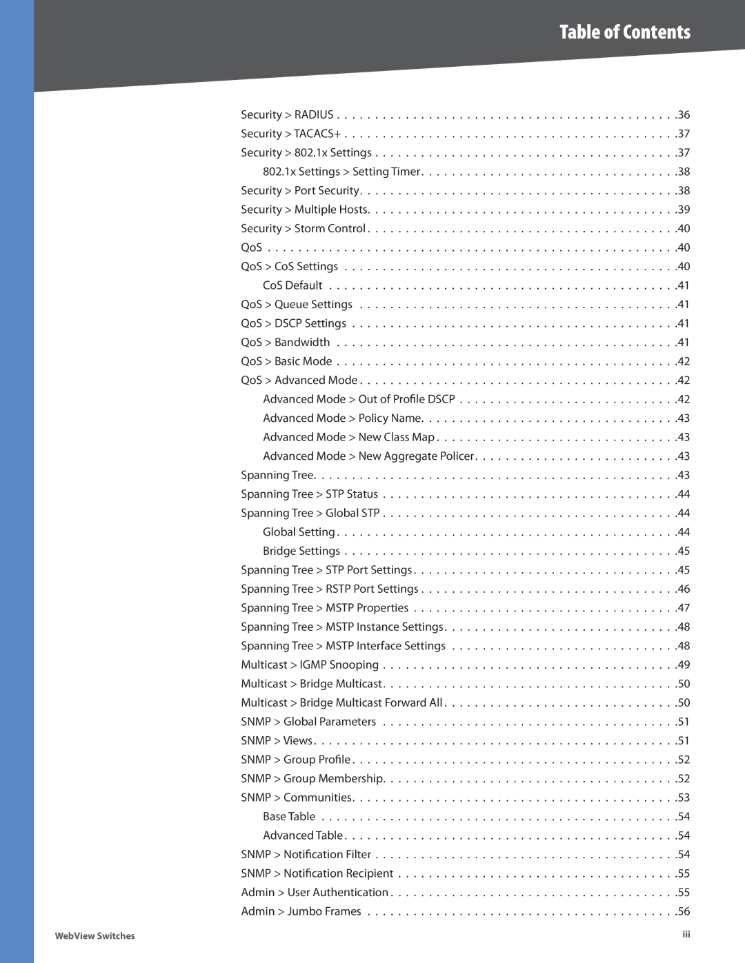 Linksys SRW248G4, SRW2048, SRW2024, SRW224G4, SRW2016 manual Security Radius Security TACACS+ Security 802.1x Settings 