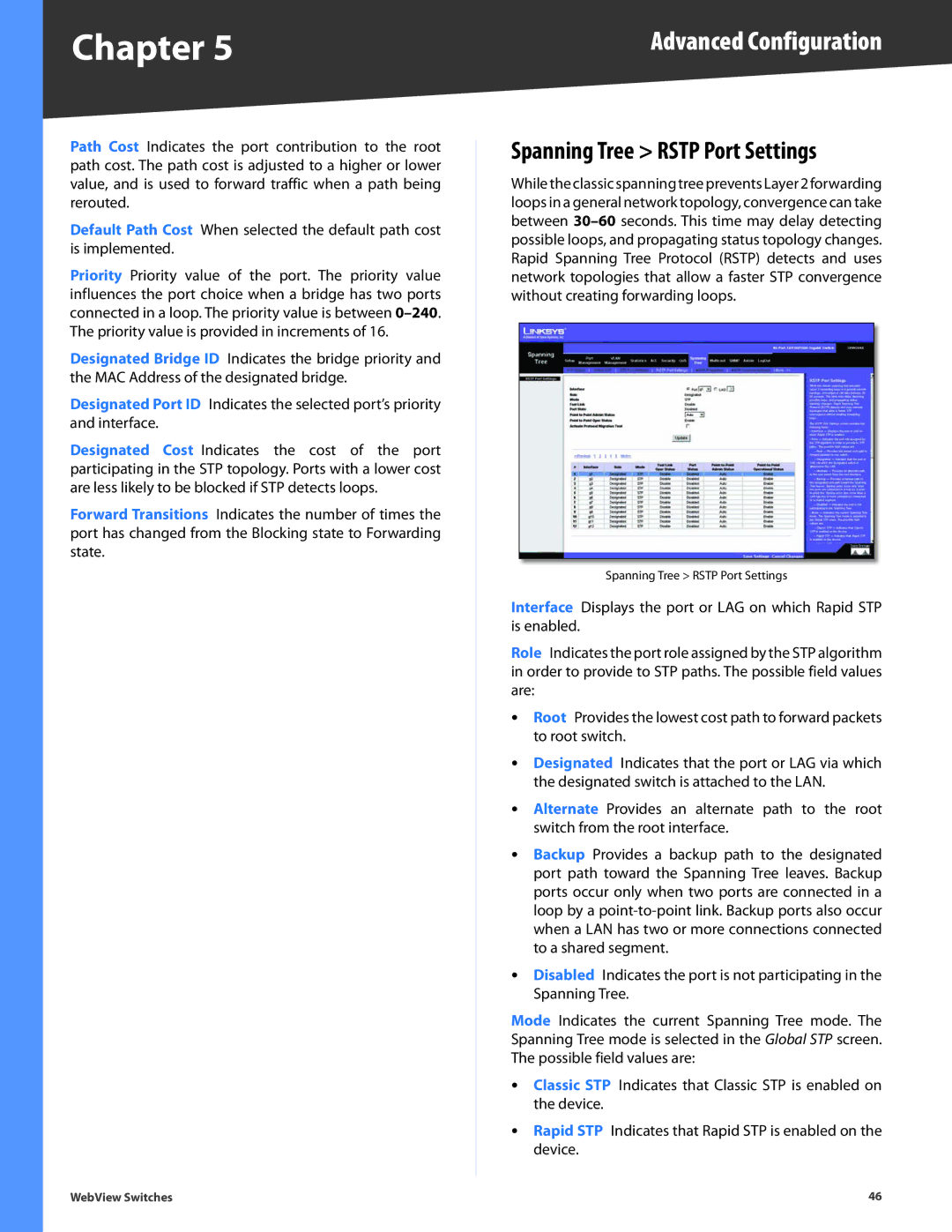 Linksys SRW224G4, SRW248G4, SRW2048, SRW2024, SRW2016 manual Spanning Tree Rstp Port Settings 