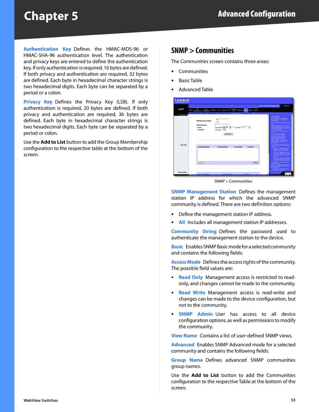 Linksys SRW248G4, SRW2048, SRW2024, SRW224G4, SRW2016 manual Snmp Communities 