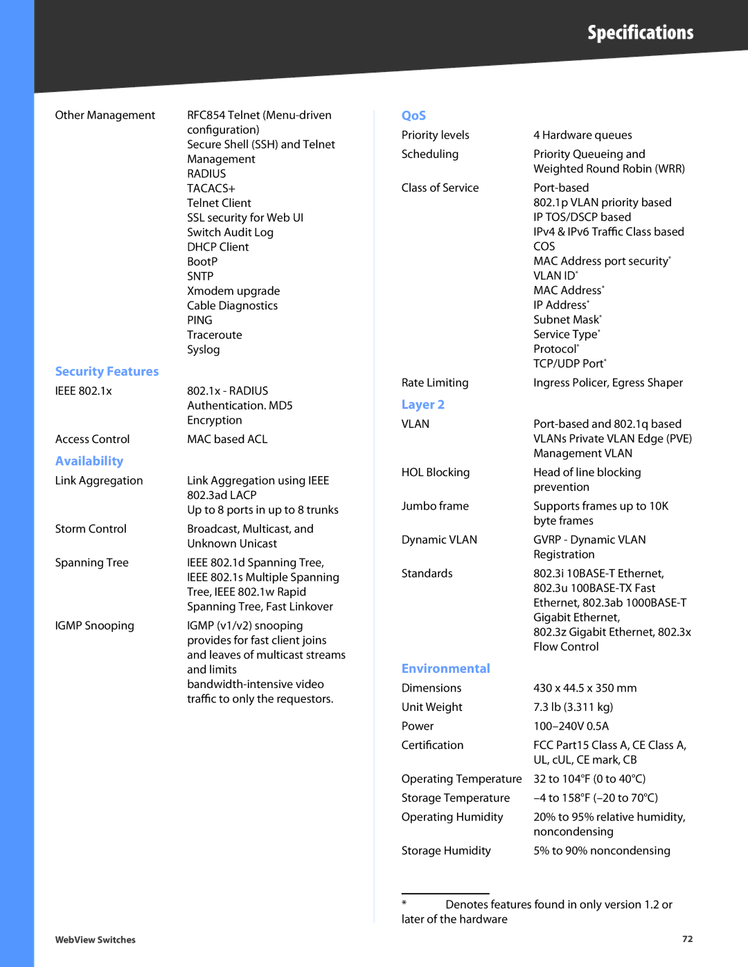 Linksys SRW2016, SRW248G4, SRW2048, SRW2024, SRW224G4 manual Environmental 