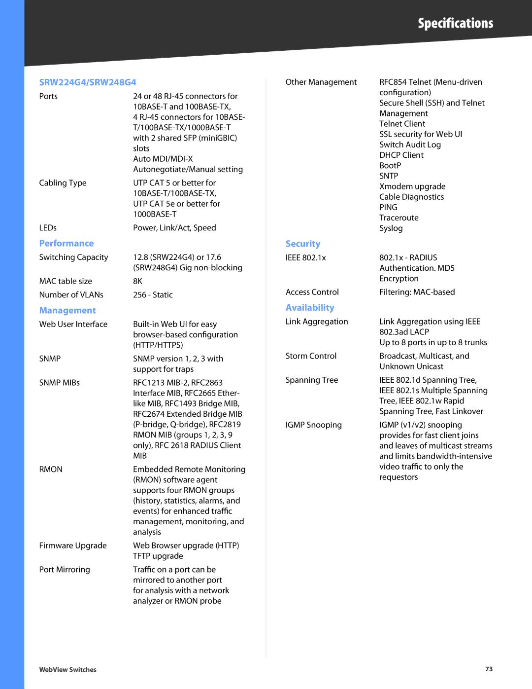 Linksys SRW248G4, SRW2048, SRW2024, SRW224G4, SRW2016 manual Security 