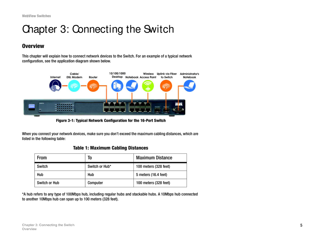 Linksys SRW2016, SRW248G4, SRW2048, SRW224G4 manual Connecting the Switch, Maximum Cabling Distances From Maximum Distance 