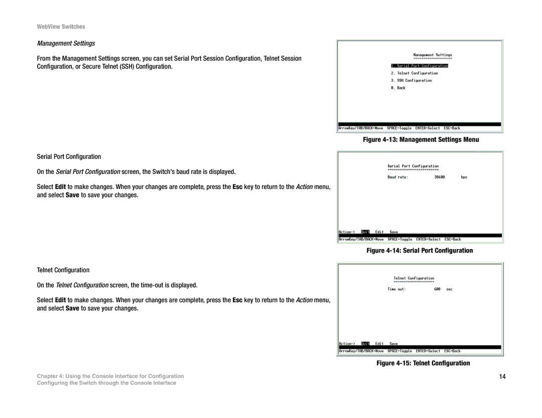 Linksys SRW248G4, SRW2048, SRW224G4, SRW2016 manual Management Settings 