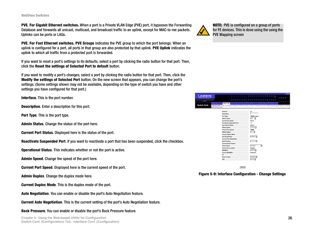 Linksys SRW248G4, SRW2048, SRW224G4, SRW2016 manual Interface Configuration Change Settings 