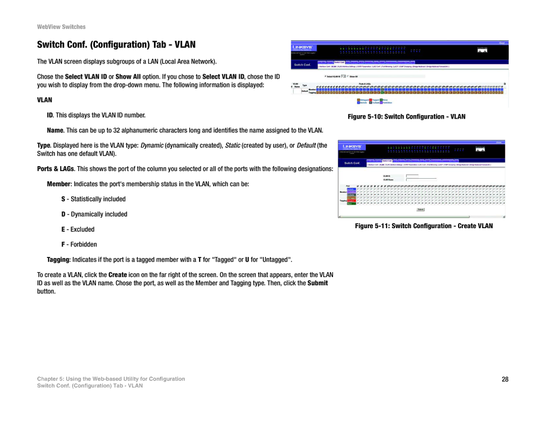 Linksys SRW224G4, SRW248G4 Switch Conf. Configuration Tab Vlan, Vlan screen displays subgroups of a LAN Local Area Network 