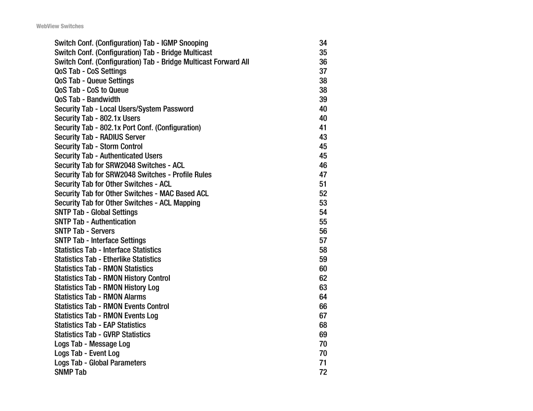 Linksys SRW248G4, SRW2048, SRW224G4, SRW2016 manual WebView Switches 