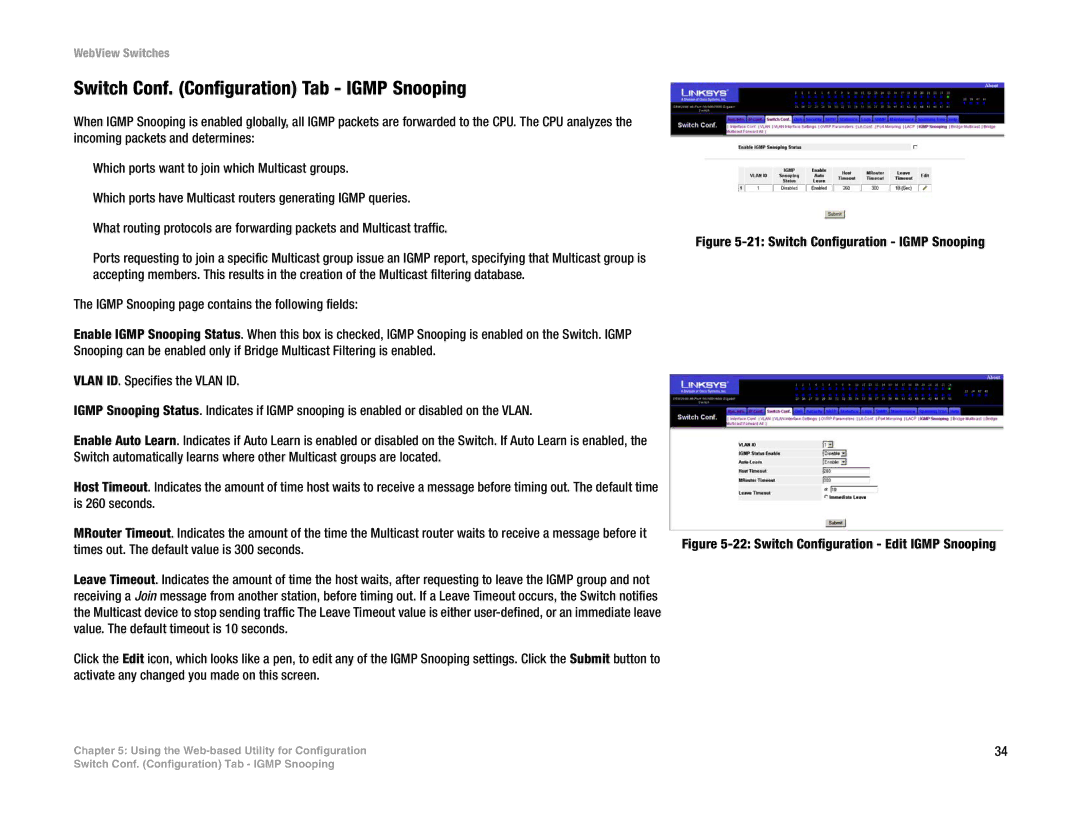 Linksys SRW248G4, SRW2048, SRW224G4 manual Switch Conf. Configuration Tab Igmp Snooping, Switch Configuration Igmp Snooping 