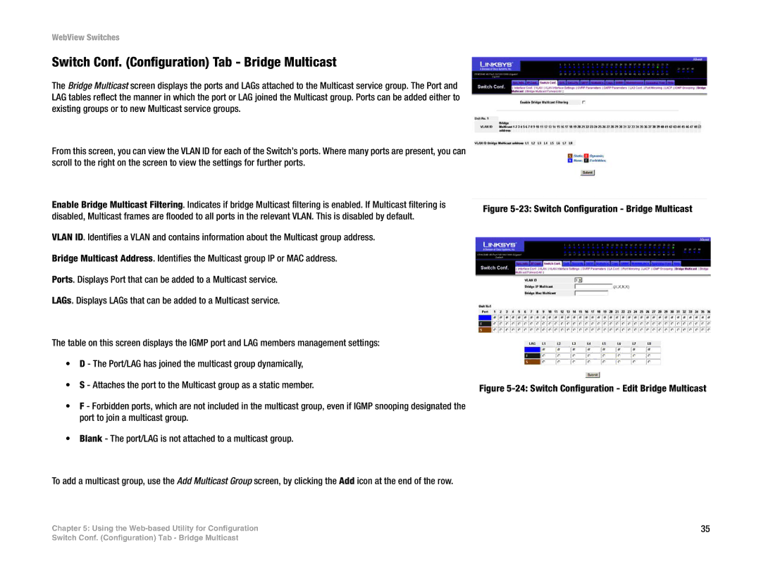 Linksys SRW2048, SRW248G4, SRW224G4 Switch Conf. Configuration Tab Bridge Multicast, Switch Configuration Bridge Multicast 