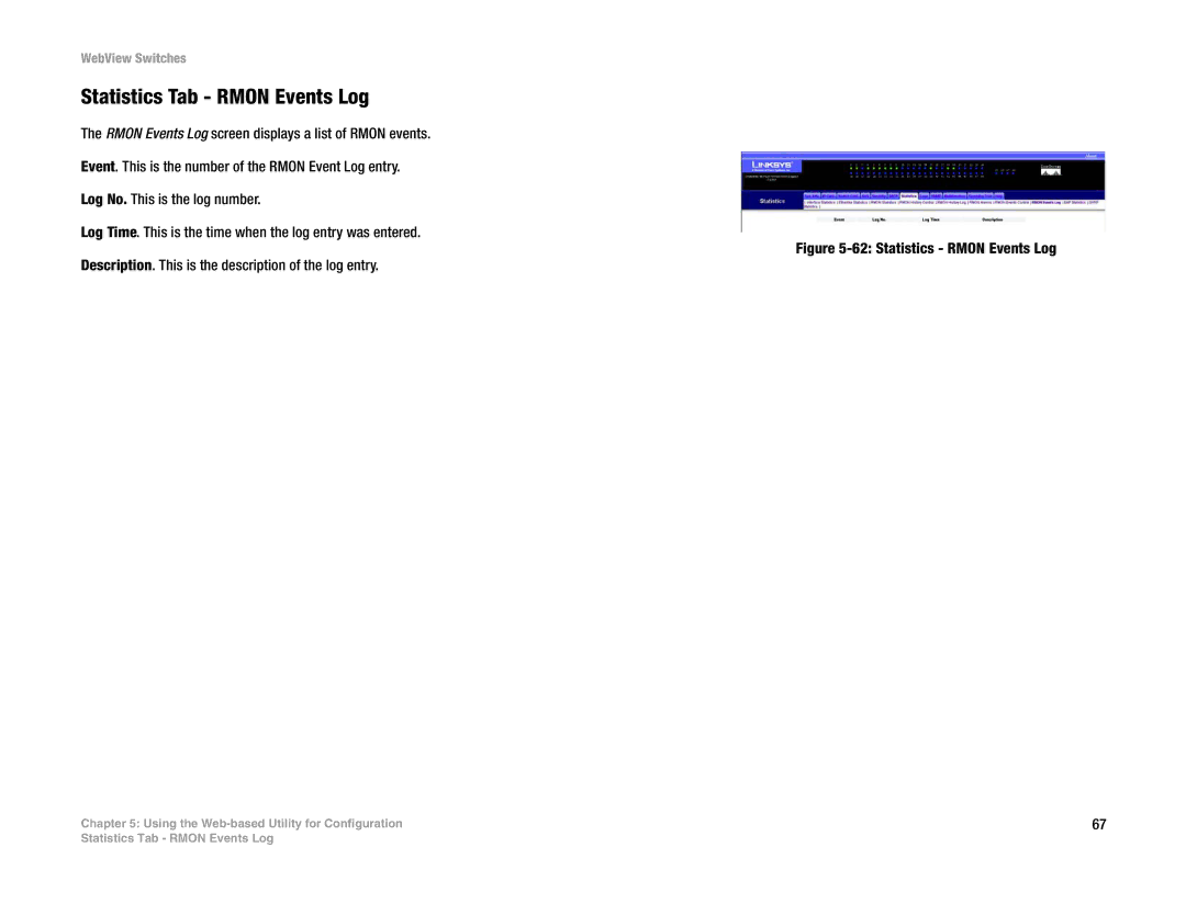 Linksys SRW2048, SRW248G4, SRW224G4, SRW2016 manual Statistics Tab Rmon Events Log, Log No. This is the log number 