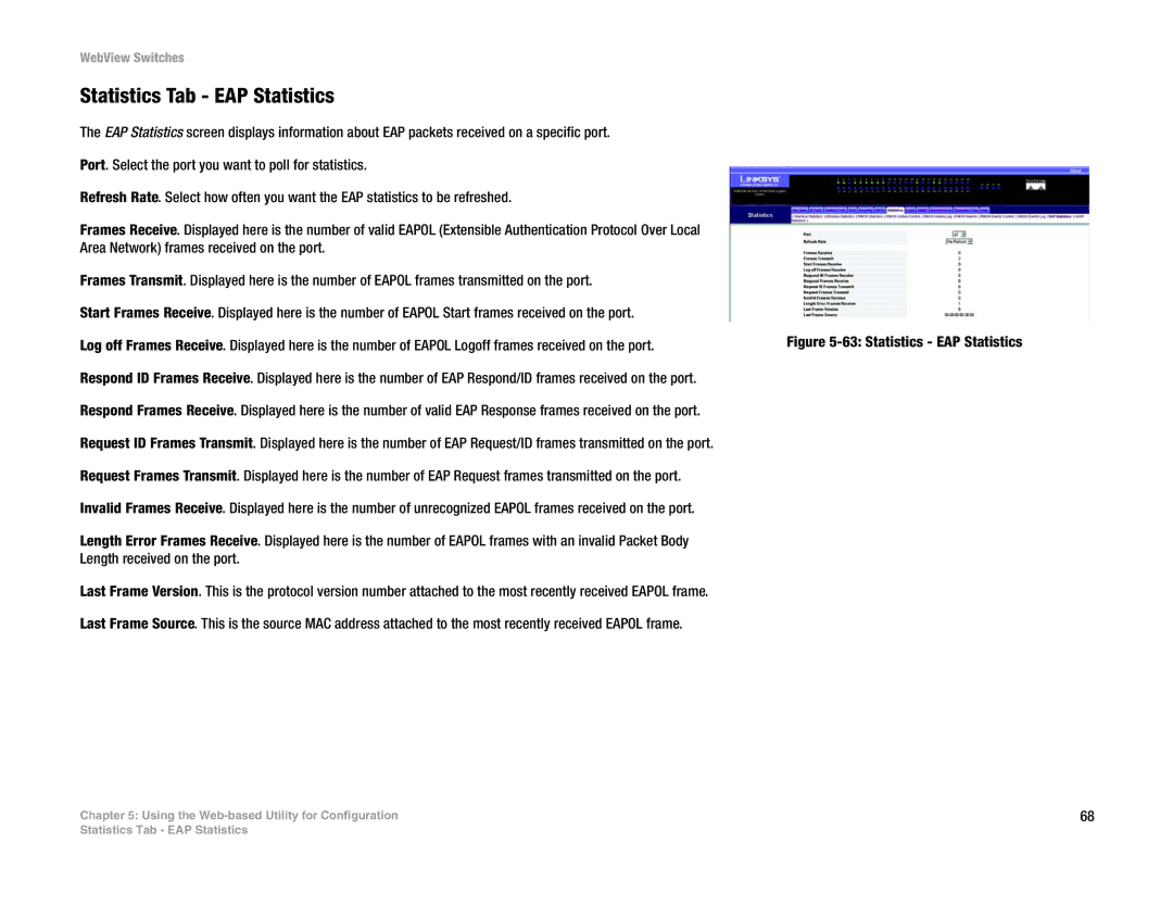 Linksys SRW224G4, SRW248G4, SRW2048, SRW2016 manual Statistics Tab EAP Statistics 