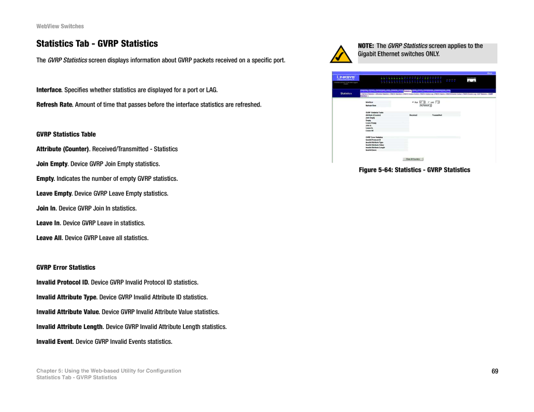 Linksys SRW2016, SRW248G4, SRW2048, SRW224G4 manual Statistics Tab Gvrp Statistics, Statistics Gvrp Statistics 