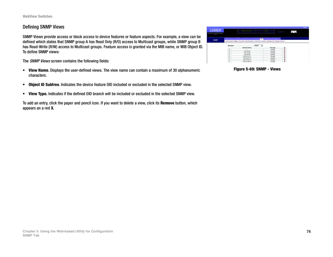 Linksys SRW248G4, SRW2048, SRW224G4, SRW2016 manual Defining Snmp Views 