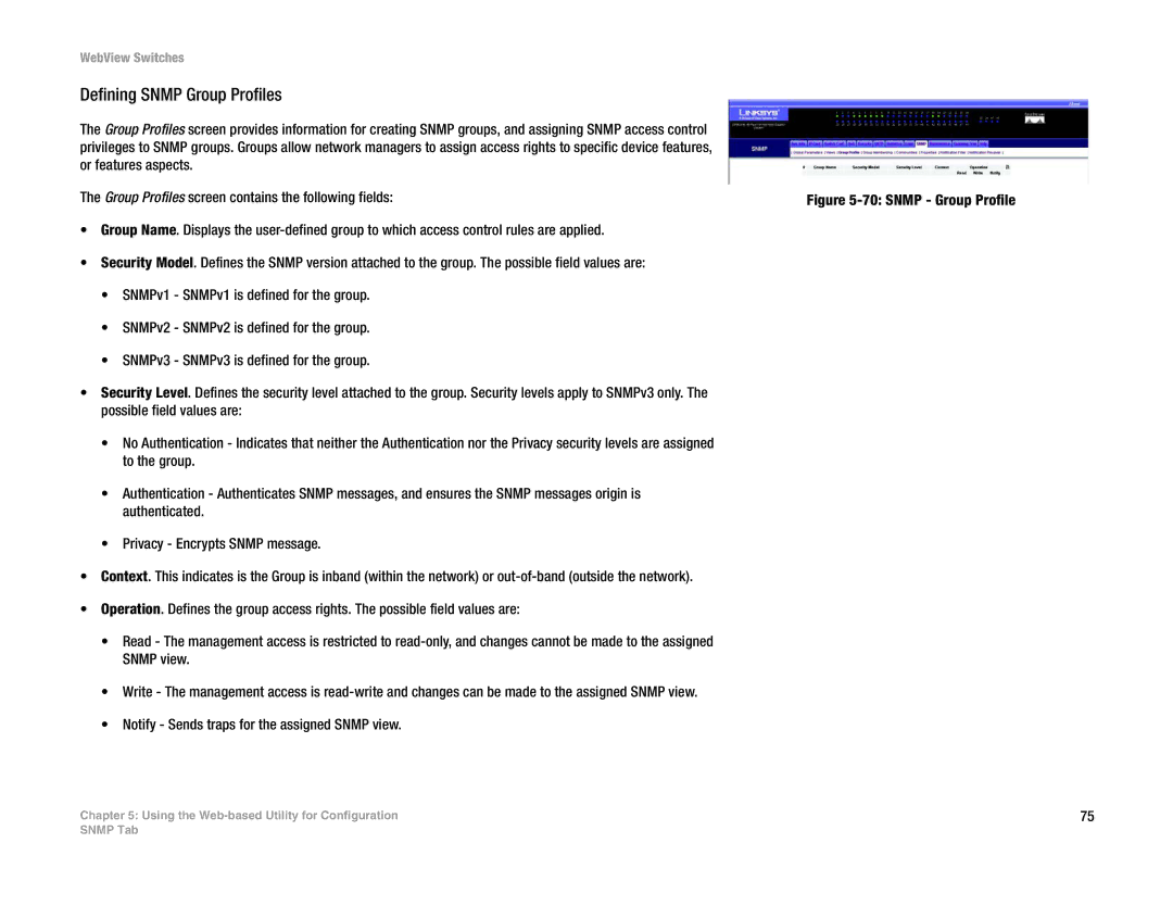 Linksys SRW2048, SRW248G4, SRW224G4, SRW2016 manual Defining Snmp Group Profiles 