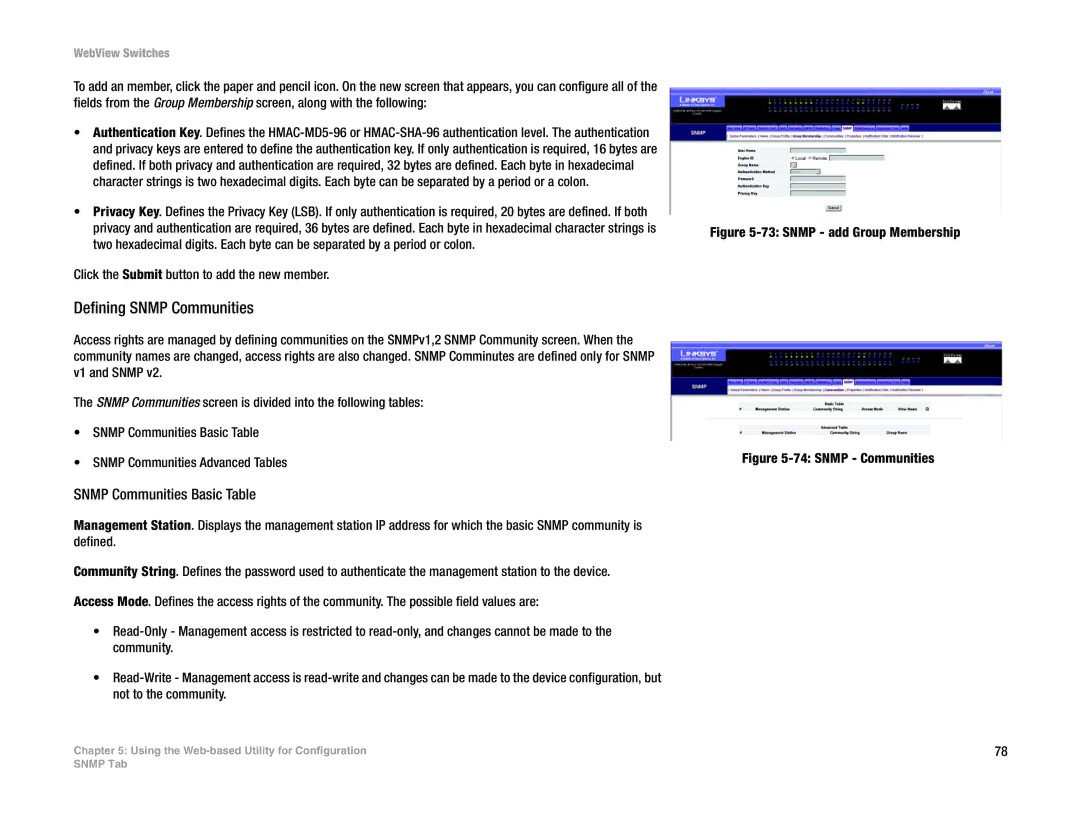 Linksys SRW248G4, SRW2048, SRW224G4, SRW2016 manual Defining Snmp Communities, Snmp Communities Basic Table 