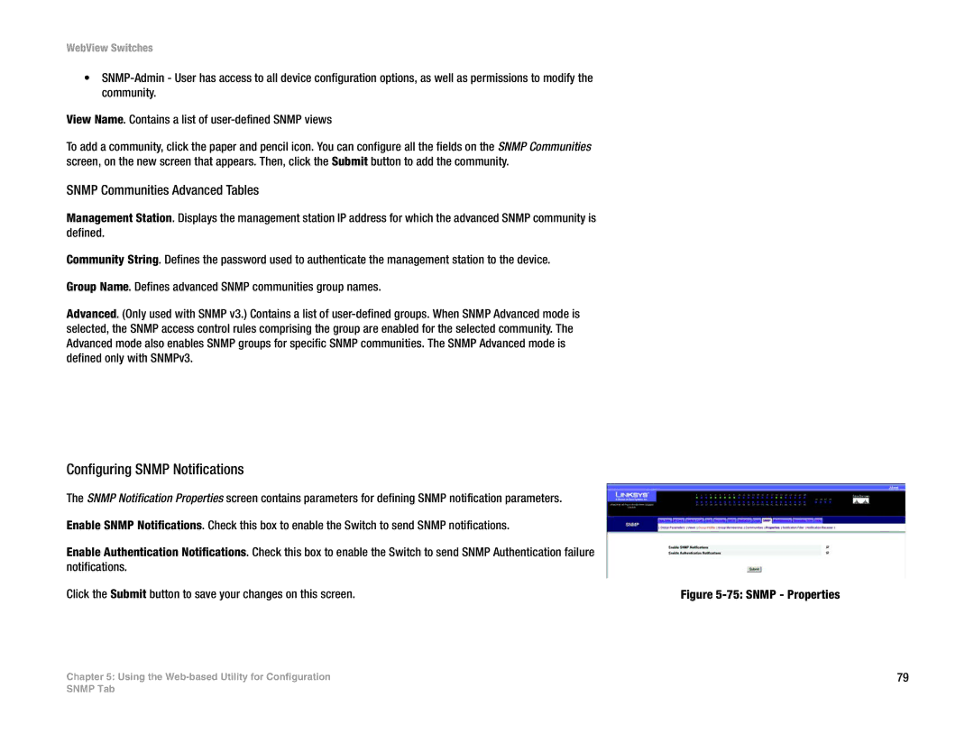 Linksys SRW2048, SRW248G4, SRW224G4, SRW2016 manual Configuring Snmp Notifications, Snmp Communities Advanced Tables 