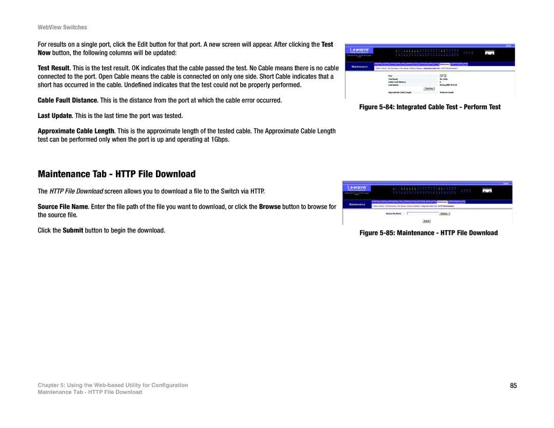 Linksys SRW2016, SRW248G4, SRW2048, SRW224G4 manual Maintenance Tab Http File Download, Maintenance Http File Download 