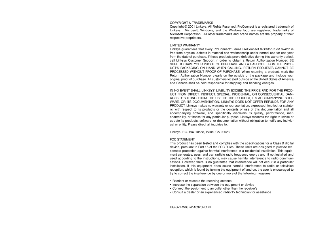 Linksys SVIEW08 v2 manual Copyright & Trademarks 