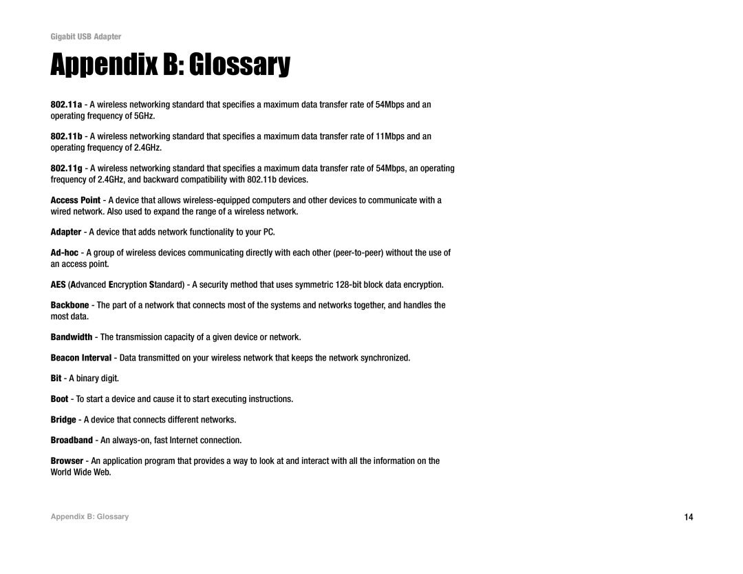 Linksys USB1000 manual Appendix B Glossary 