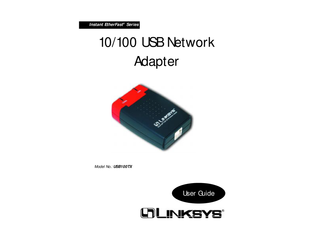 Linksys USB100TX manual 10/100 USB Network Adapter 