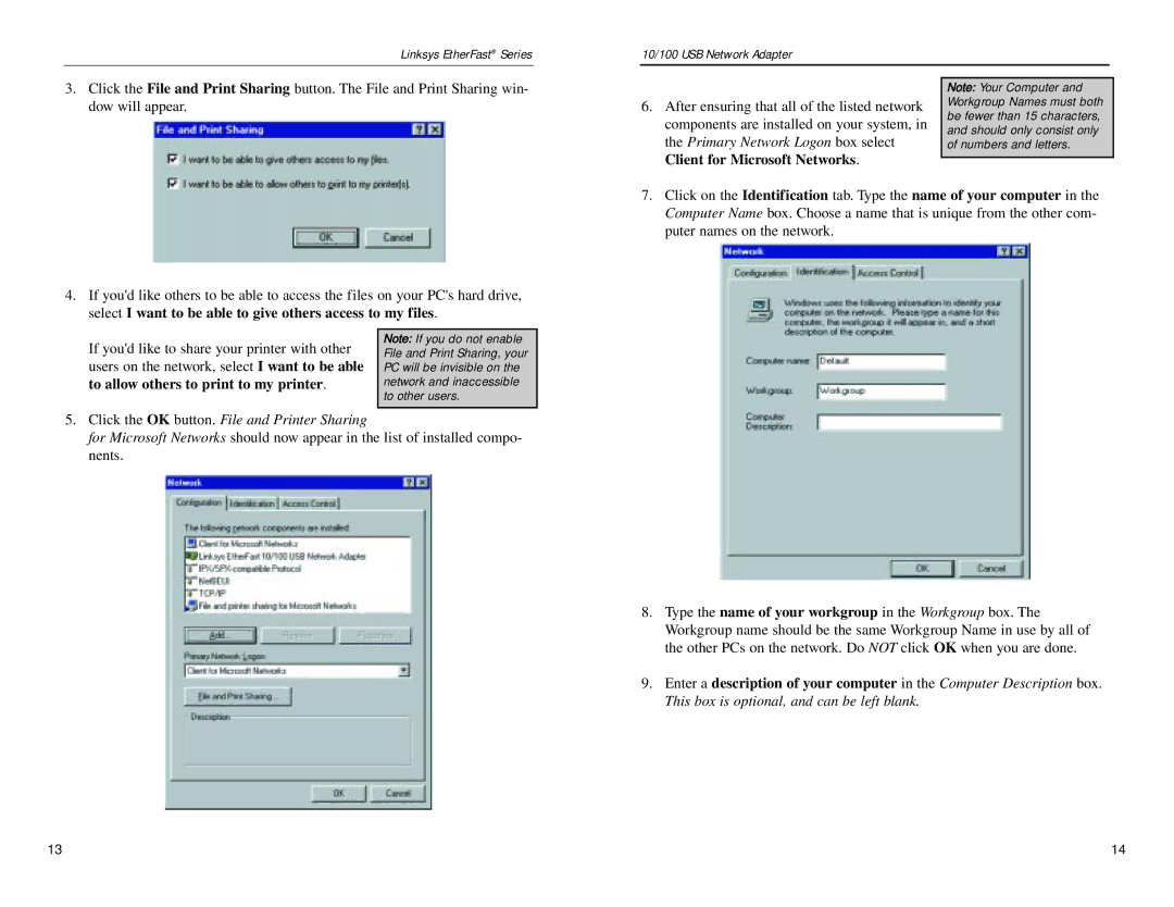 Linksys USB100TX manual To allow others to print to my printer 